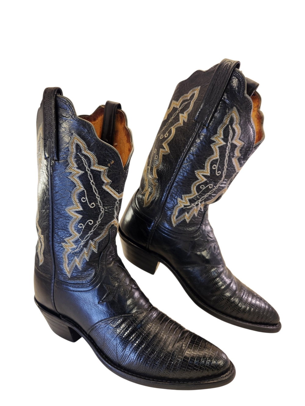 LUCCHESE 1883 BLACK LEATHER LIZARD WOMEN WESTERN BOOTS COWGIRL SIZE 9 B